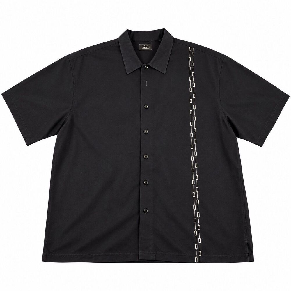 Haggar Men’s Black Short Sleeve Button Down Retro Geometric Embroidered 2XL
